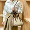 Khaki Retro Leather Women's Handbag Fashion Geometric Floral Girls Shoulder Bag Hundred Splicing Color Collision Girls Crossbody