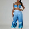 Sexy Nightclub Outfits for Women 2 Piece Set Birthday Vacation Bra Crop Top and Print Wide Leg Pants Matching Sets Beach Wear