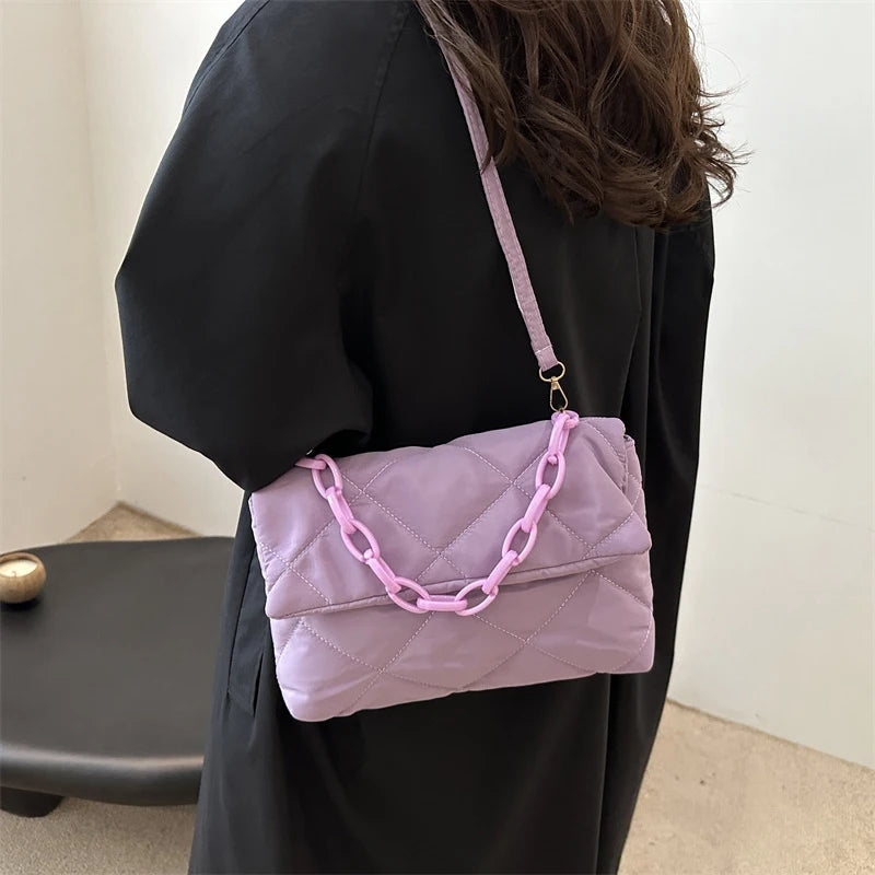 Acrylic Chain Crossbody Square Bags Casual Flap Women Commute Bags Quilted All-match Winter Large Capacity for Girls Shopping