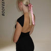 BOOFEENAA Short Sleeve Backless Long Dresses Sexy Outfits for Women Clothes Basics Casual Bodycon Grey Black Dress C71-BH23
