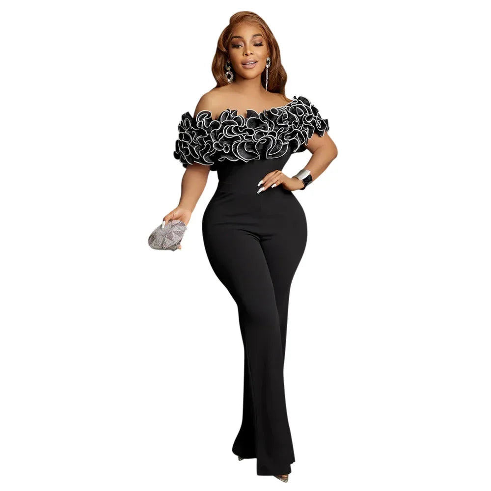 Sexy Slash Neck Slim Fit Jumpsuit for Woman Jumpsuits Rose One Piece Women Club Overalls Celebrities Outfits Party Sexy Rompers