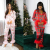 Women New Year Pajamas Set Christmas Party Loungewear Long Sleeve Feather Shirt Pants Sleepwear Santa Claus Night Wears Pyjamas
