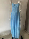 Mingmingxi Summer Elegant Strapless Chiffon Dress 2024 New Arrivals Blue Maxi Pleated Dress Fashion Casual Women's Clothing