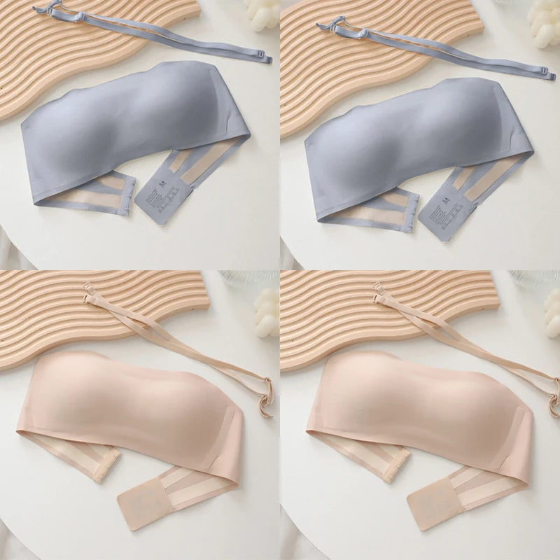 4PCS Women Strapless Bra Seamless Tube Tops Breathable Wireless Wedding Brassiere Push Up Bras Sexy Female Lingerie Invisible
