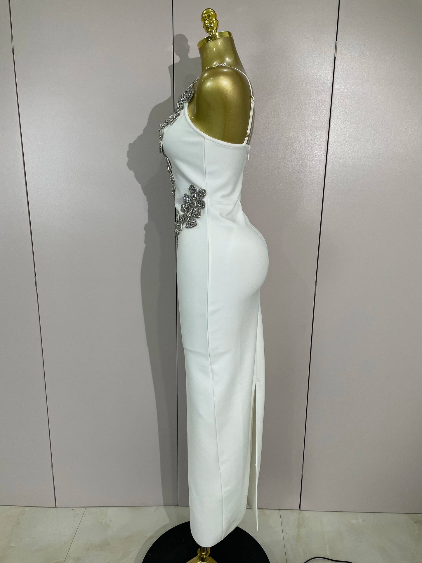 Sexy Backless Sparkly Crystal Diamonds White Bodycon Bandage Dress Women Celebrity Elegant Evening Club Party Birthday Dresses