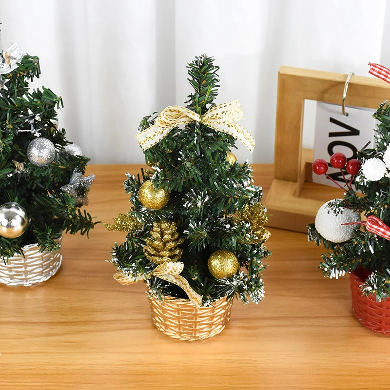 20/29cm Mini Christmas Tree Desktop Ornaments Artificial Plants Pine Needle Tree With Xmas Balls New Year Party Home Decor Gifts