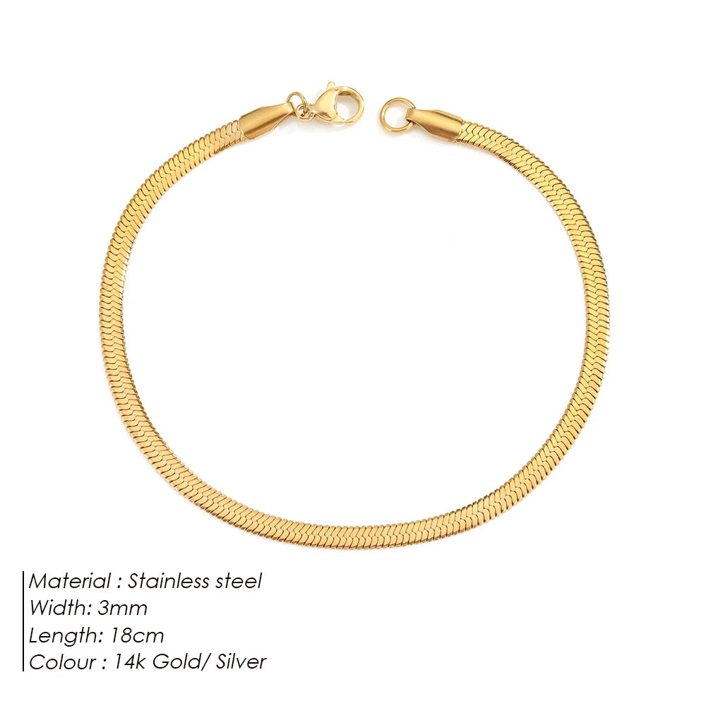 eManco Stainless Steel Adjustable Classic Snake Chain Bracelet Women's Gold Plated Jewelry Wholesale