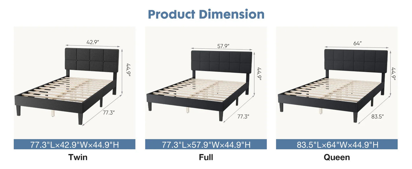 JHK Queen Bed Frame with Headboard No Box Spring Needed Linen Upholstered Wooden Platform Bed Frame with Wood Slats Support