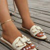 Women Metal Decor Single Band Flat Sandals Fashion Sexy Open Toe Outdoors Slides Luxurious Office Ladies Party Female Shoes