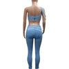 Joskaa Women Velvet 2 Piece Sets Sexy Diamonds Wrap Chest Tank Tops and Pencil Pants Match Winter Party Club Outfits Streetwear