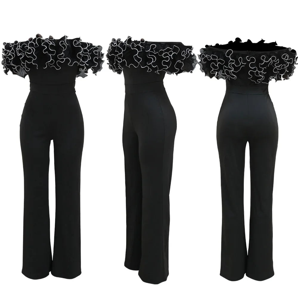 Sexy Slash Neck Slim Fit Jumpsuit for Woman Jumpsuits Rose One Piece Women Club Overalls Celebrities Outfits Party Sexy Rompers