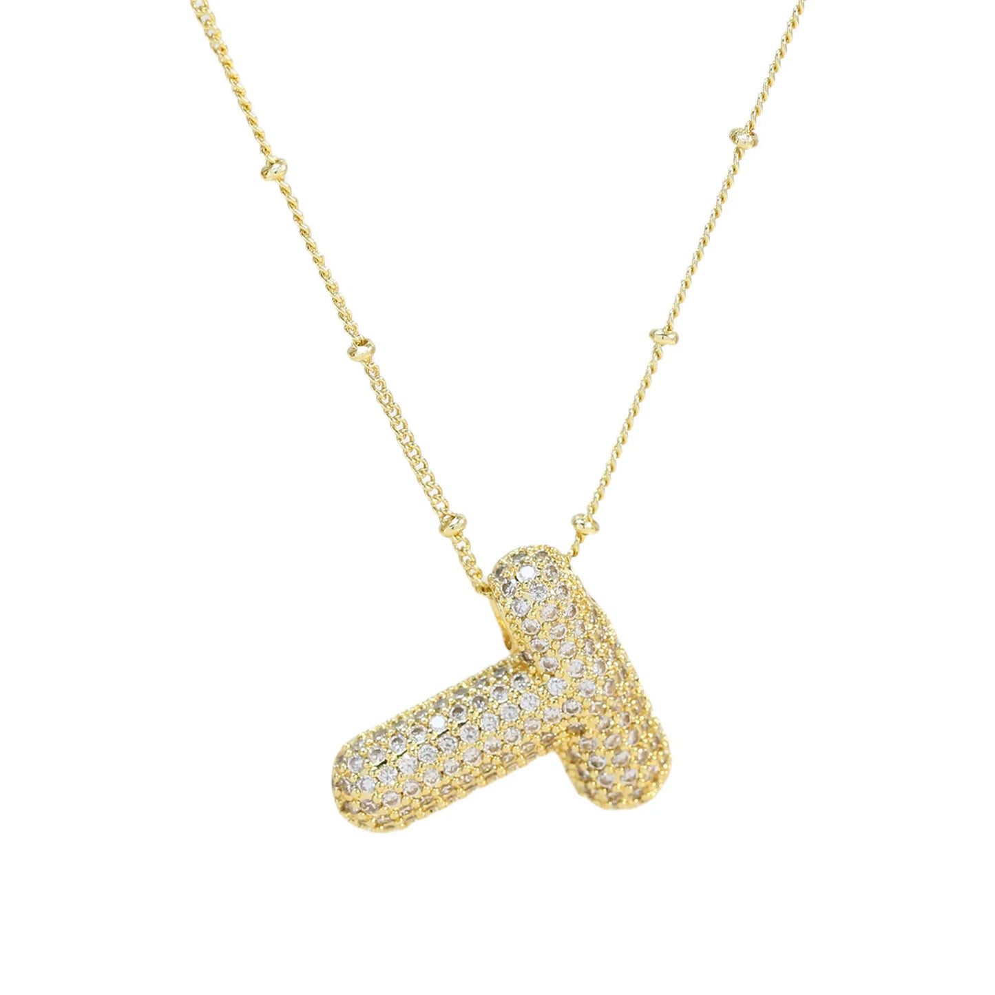 Cubic Zirconia Gold Plated  Bubble Alphabet Letter Necklace Monogram Necklace Balloon Initial Necklace Gifts for Women Girls