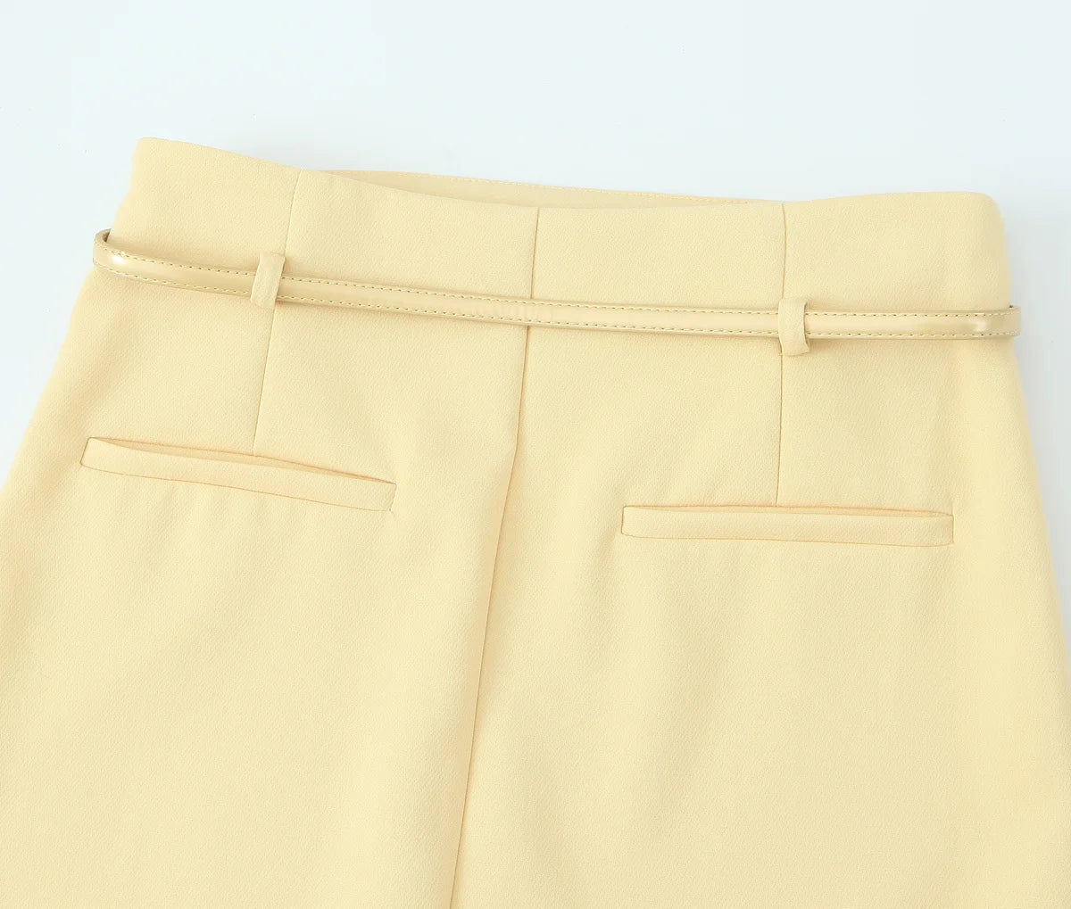 TRAFZA Women Fashion Suit Yellow V-Neck Sleeveless Belt Sngle Breasted Tops+High Waist Pocket Belt Long Skirts Female Summer Set