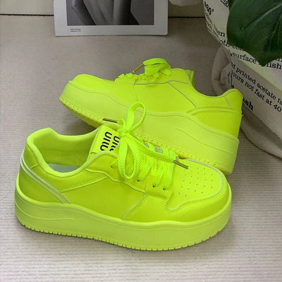 2025 New spring shoes for women green trainers platform lace up sneakers woman hip hop chunky sports shoes faux leather sneaker