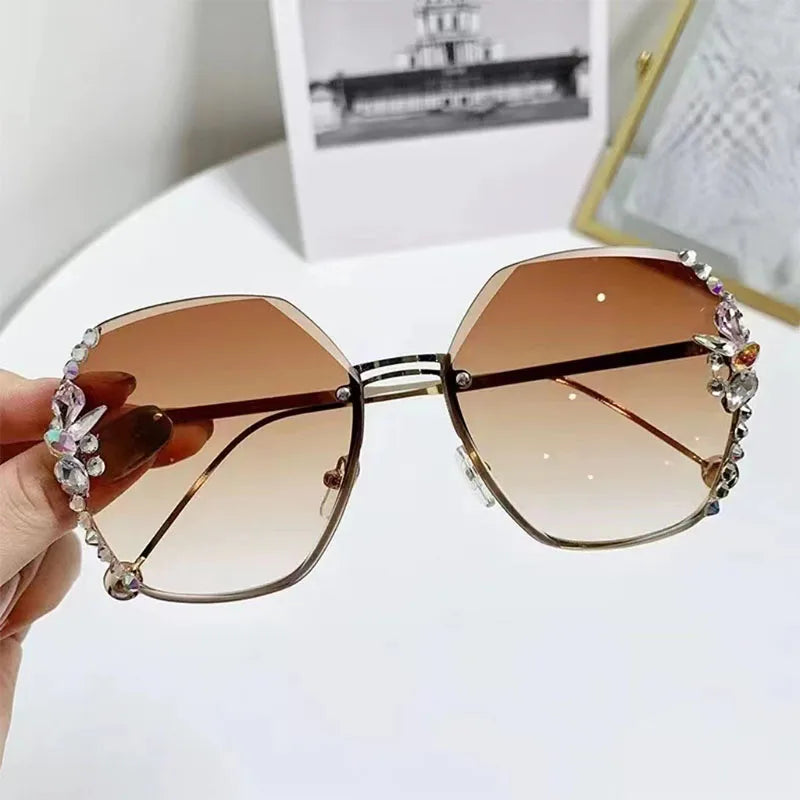 New Borderless Metal Sunglasses Women's Decorative Diamond Sun Glasses Women Luxury Brand Designers Eyewear UV400 Gafas De Sol