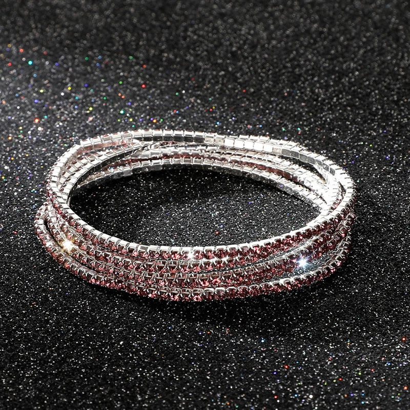 5Pcs/Lot Elastic Crystal Bracelets 2mm Charming Gold Color Crystal Rhinestones Metal Bangle Bracelet Jewelry DIY Gift