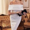 Elegant White Dress Women Summer Off Shoulder Cape Design Splicing Skinny Dress Party Vestidos Woman Evening Party Dresses White