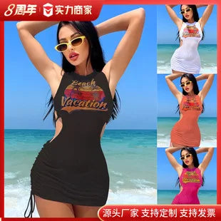 Bikini Swimsuit 2025 New Sexy Slim Fit Backless Swimsuit Hanging Neck Small Lace Split Swimsuit
