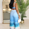 Sexy Nightclub Outfits for Women 2 Piece Set Birthday Vacation Bra Crop Top and Print Wide Leg Pants Matching Sets Beach Wear