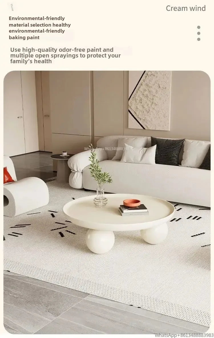 Nordic Combination Bedroom Coffee Table Simple Light Luxury Household Cream New Round Living Room Modern Small Apartment