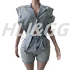 HLJ High-quality Fashion Denim Rompers Women Lapel Sleeveless Hollow Button One Piece Jumpsuits Female Streetwear Overalls New