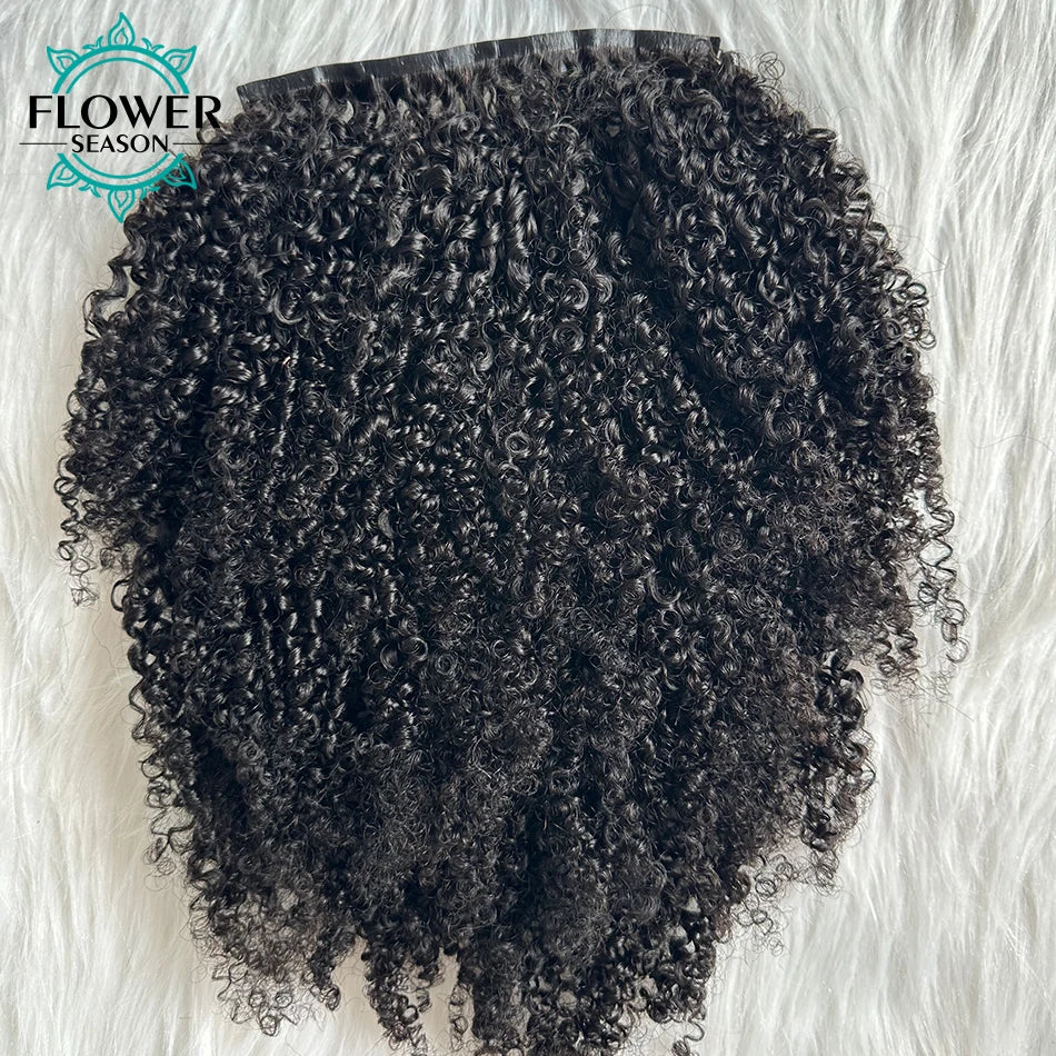 Afro Kinky Curly Clip ins Hair Extensions Human Hair Seamless PU Clip in Hair Skin Weft 7pcs /set 120g Full Head for Balck Wome