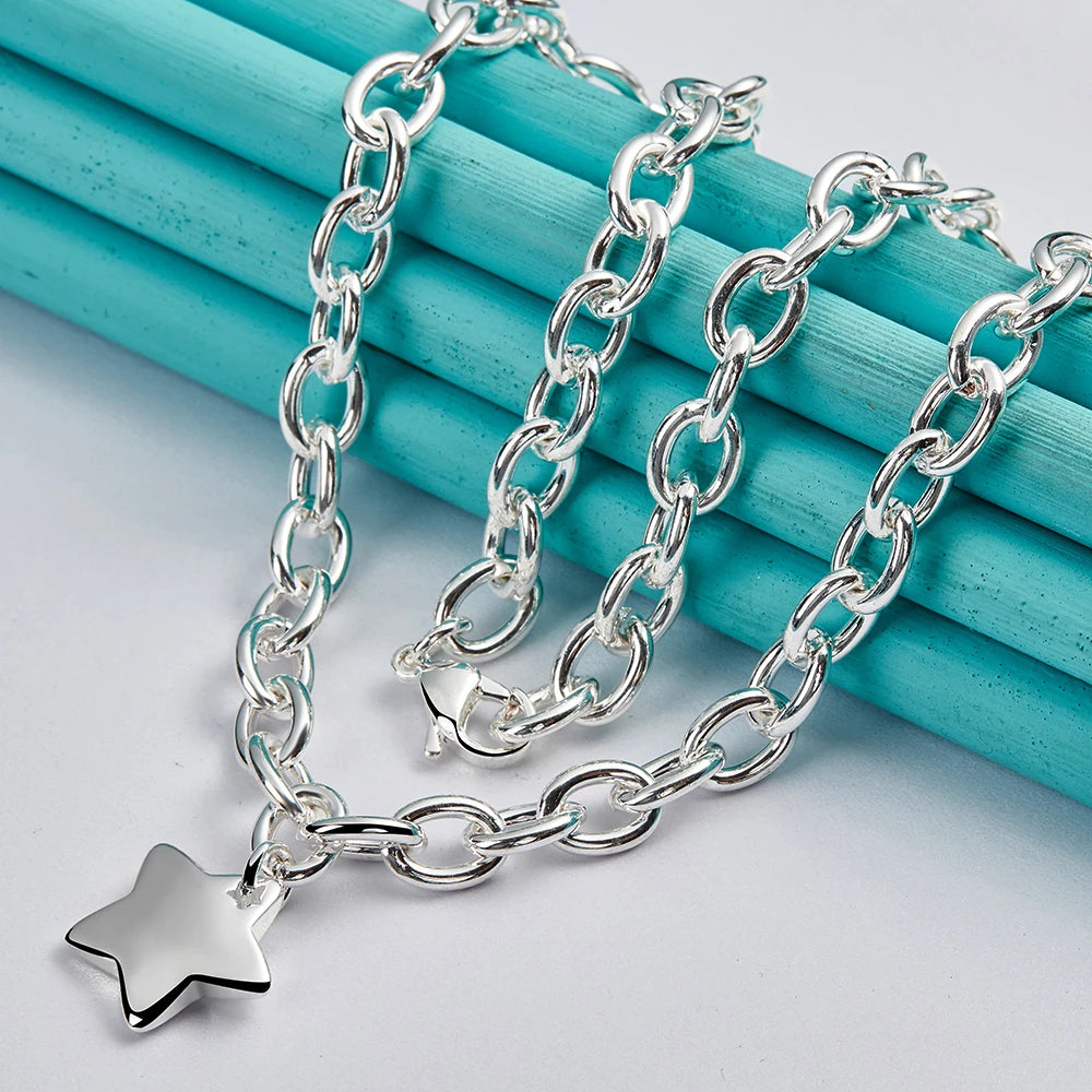 DOTEFFIL 925 Sterling Silver Star Pendant 18 Inch Chain Necklace For Woman Wedding Engagement Fashion Jewelry