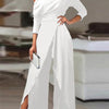 2025 Spring Jumpsuits for Women Plain Elegant Office Lady Loose Ruched One Shoulder Split Hem Wide Leg Jumpsuit