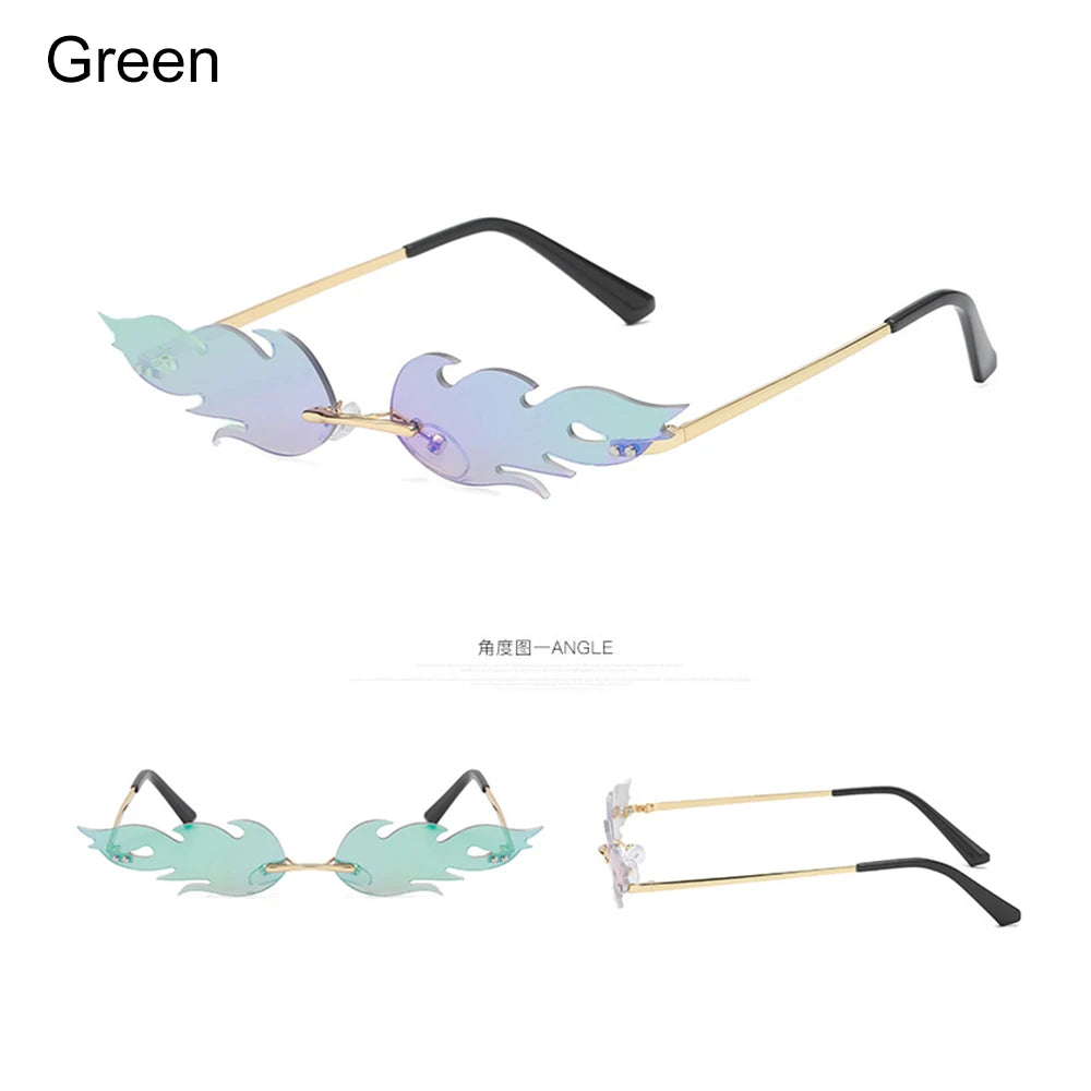 Fashion Fire Flame Sunglasses Women Men Rimless Wave Sun Glasses UV 400 Eyewear Luxury Trending Narrow Sunglasses