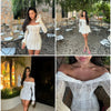 Mozision Floral Lace Off-shoulder Maxi Dress For Women White Strapless Backless Long Sleeve Bodycon Club Party Sexy Long Dress