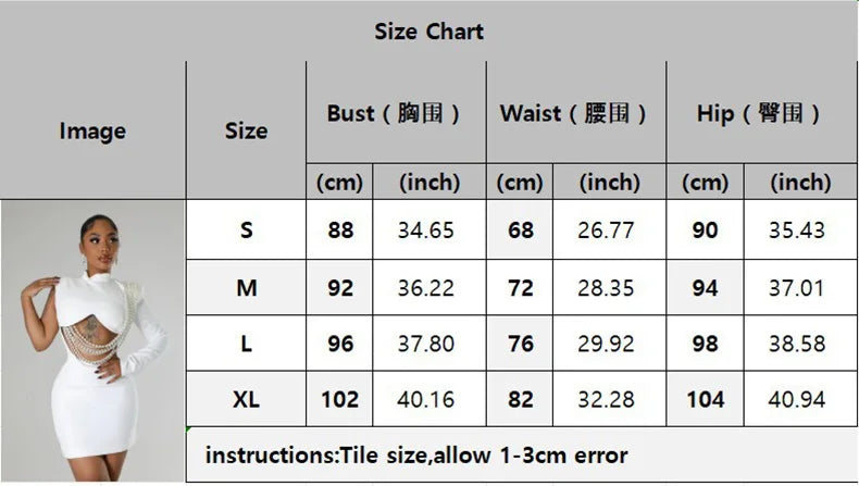 Fashiona sexy women's slim fit solid color one shoulder elegant dress pearl string party half high neck hip hugging mini dress