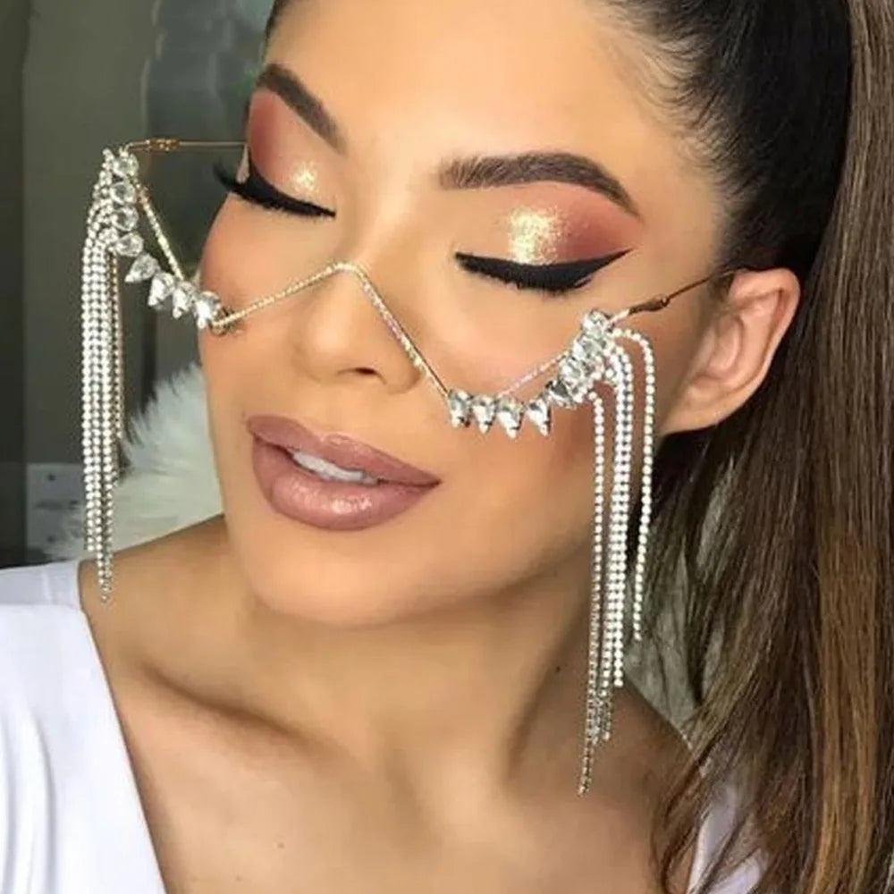 Stonefans Rhinestone Drop Glasses Frame for Women Free Shipping Luxury 2023 Luxury Crystal Tassel Half Frame Eyeglasses Jewelry