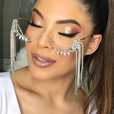 Stonefans Rhinestone Drop Glasses Frame for Women Free Shipping Luxury 2023 Luxury Crystal Tassel Half Frame Eyeglasses Jewelry