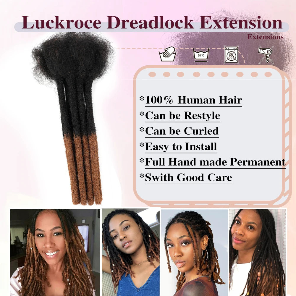 0.6cm Thickness 6-24 Inches 10 Stands Pacs Dreadlocks Human Hair Extensions for Women Ombre Brown Loc Extension can be Dyed