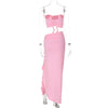 Hugcitar Fashion 2 Pcs Sets Strapless Tie Flower Draped Sexy Crop Tank Top Slit Tassel Maxi Skirt Women Outfit Festival Party