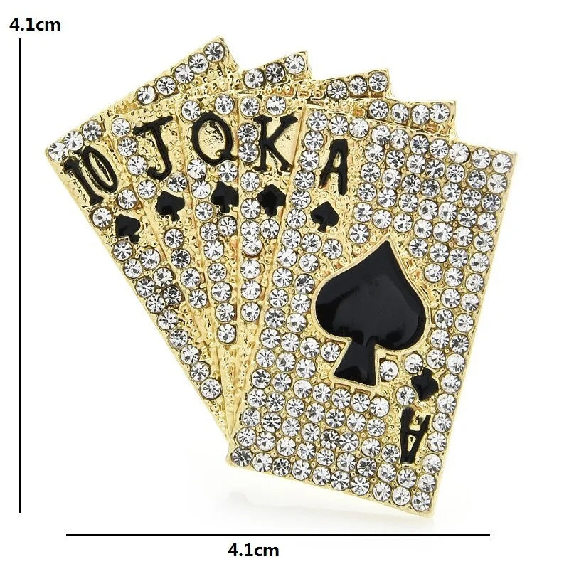 SKEDS Fashion Women Men Sparkling Full Crystal Poker Brooch Pins Special Design Unisex Fashion Metal Rhinestone Jewelry Gift