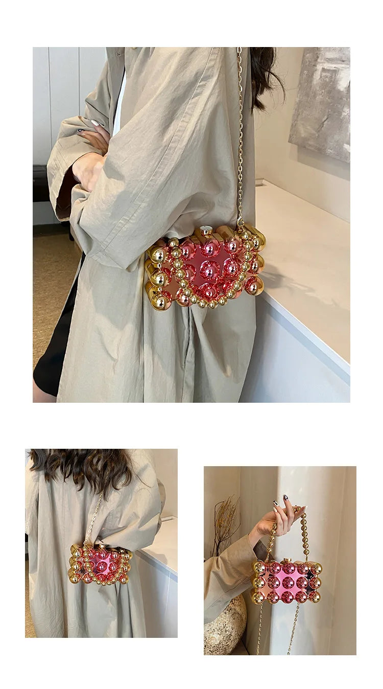 Mini Gold Chain Crossbody Bags for Women 2024 Y2K Korean Fashion Lady Evening Party Shoulder Bag Handbags and Purses