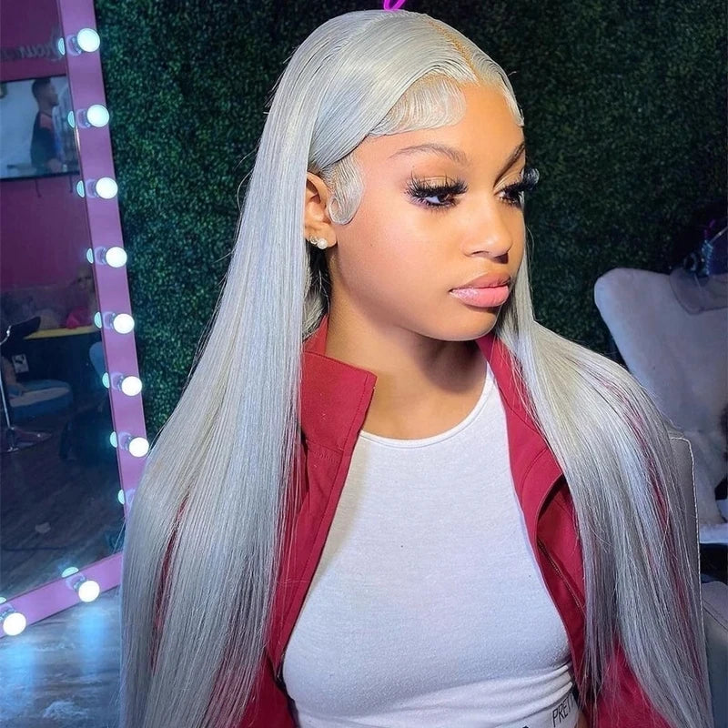 13x4/13x6 Grey Straight Lace Frontal Human Hair Wig Preplucked Colored Brazilian Straight Lace Front Human Hair Wigs For Women