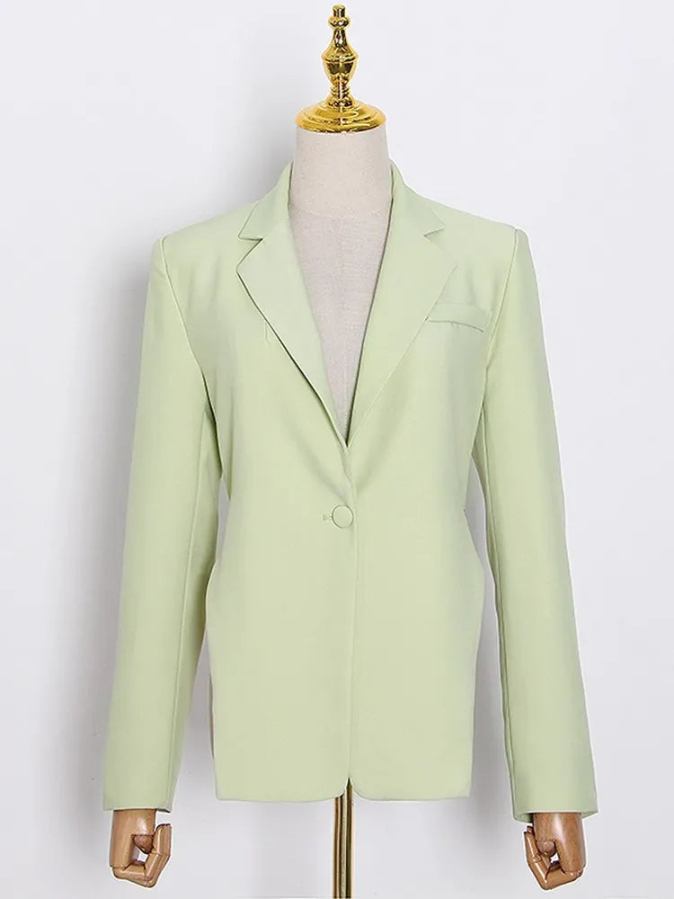 TWOTWINSTYLE Backless Spliced Button Blazers For Women Notched Collar Long Sleeve Patchwork Chain Chic Blazer Female Fashion New