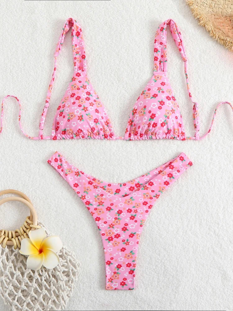 Bikini Women Swimsuit 2025 New Solid Print Sling Bikinis Set Sexy Thong Swimwear Summer Two Piece Beachwear Bathing Suit Female