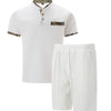 2025 Men Europe and the United States new summer Waffle solid color zip-up lapel short-sleeve suit shorts two sets