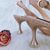 Elegant And Sexy Peach Color High Heels Shoes And Bag With Rhinestone Embellished Toe Is Comfortable Women's Shoes For Party