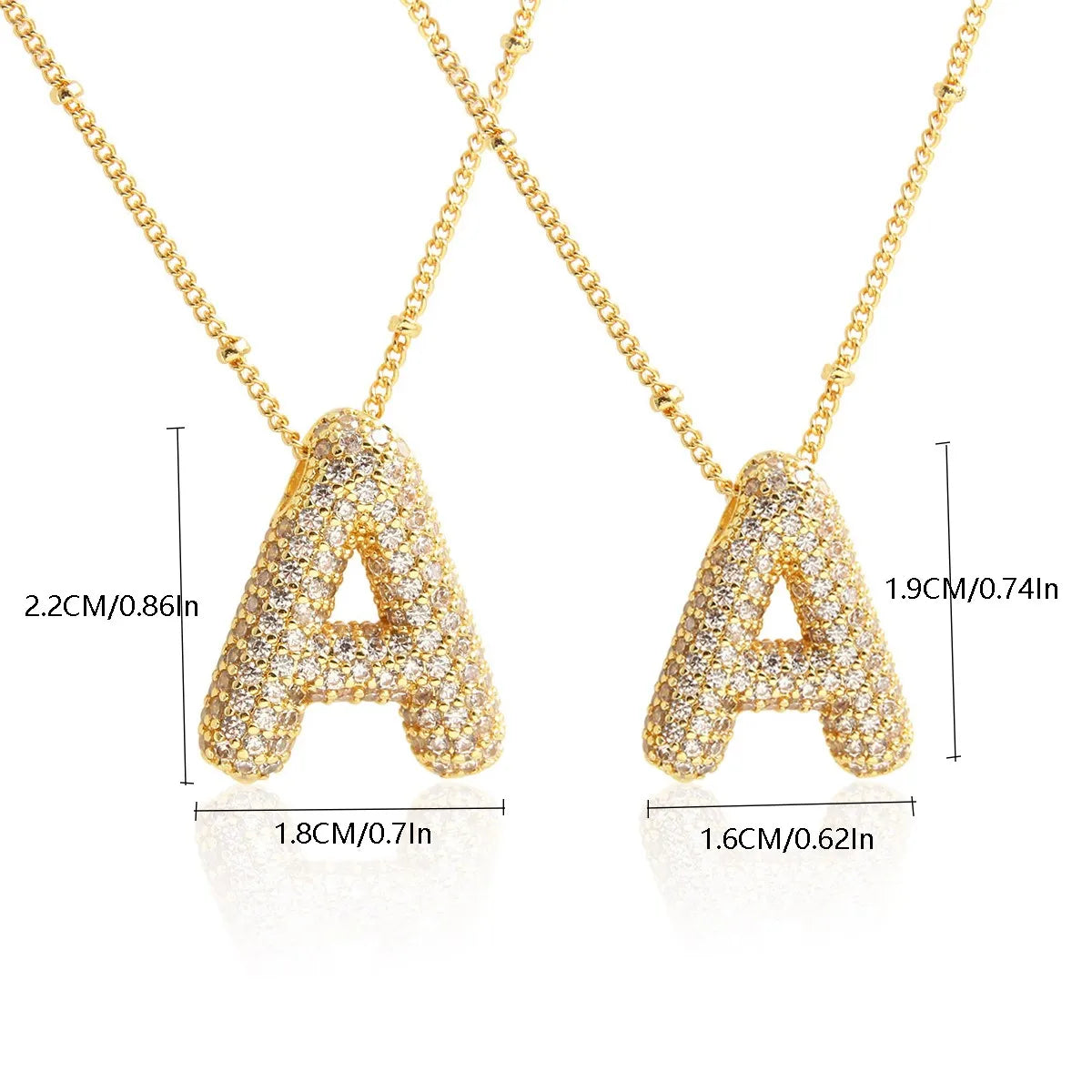 SUNSLL Cubic Zircon A-Z 26 Bubble Letter Necklace 2 Sizes Gold Plated M Chunky Balloon Initials Pendant Women Chain Jewelry 2024