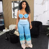 Sexy Nightclub Outfits for Women 2 Piece Set Birthday Vacation Bra Crop Top and Print Wide Leg Pants Matching Sets Beach Wear