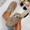 Women Slippers Summer 2025 New Luxury Brand Slippers Lightweight Round Head Shoes Water Diamond Large Flat Sandals Slides Women