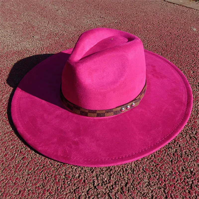 Fedora hat nubuck leather elastic webbing concave top wide brim hat for men and women autumn and winter hat  sombrero hombre