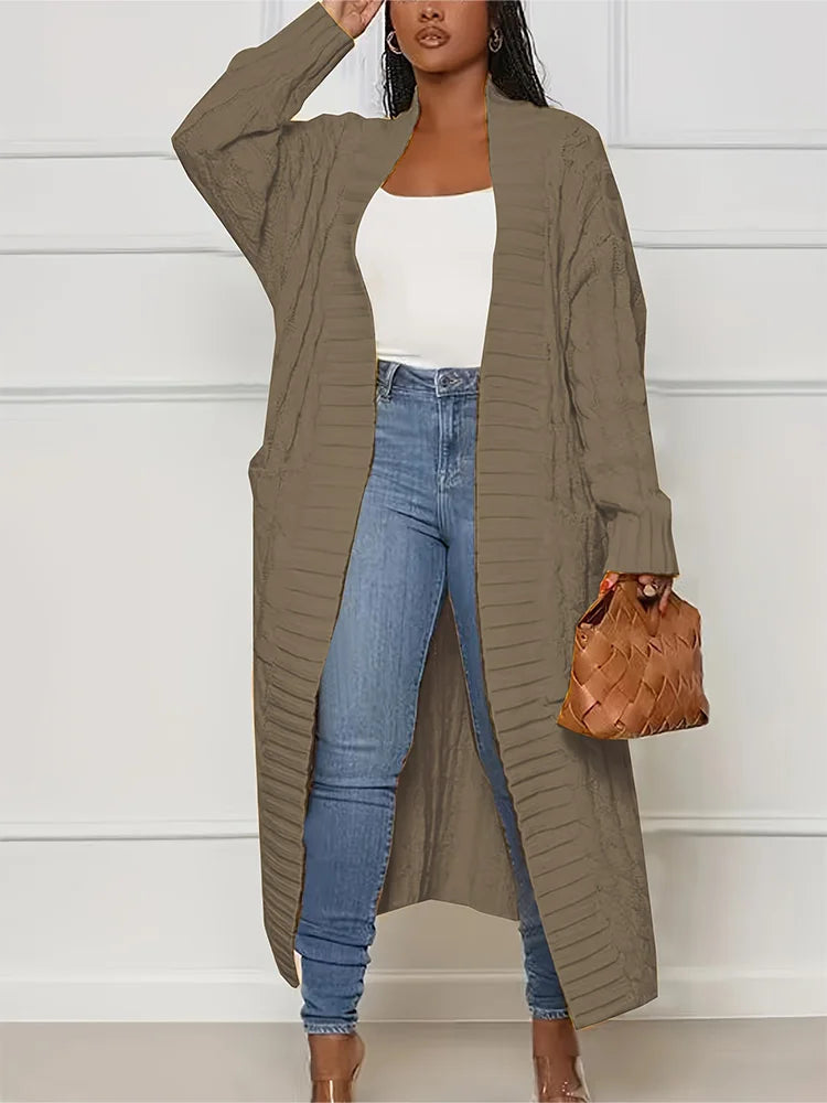 Plus Size Fall and Winter New 2023 Women's Solid Color Cardigan, Casual Knit Cardigan with Pockets Commuter Style Sweater XL-5XL