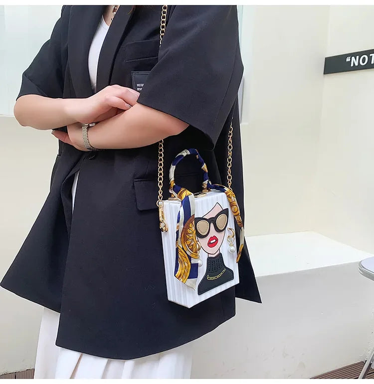 Evening Bags for Women 2024 New Fashionable Leather Shoulder Bag Woman Hard High Quality Hip Hop Party Luxury Designer Handbag