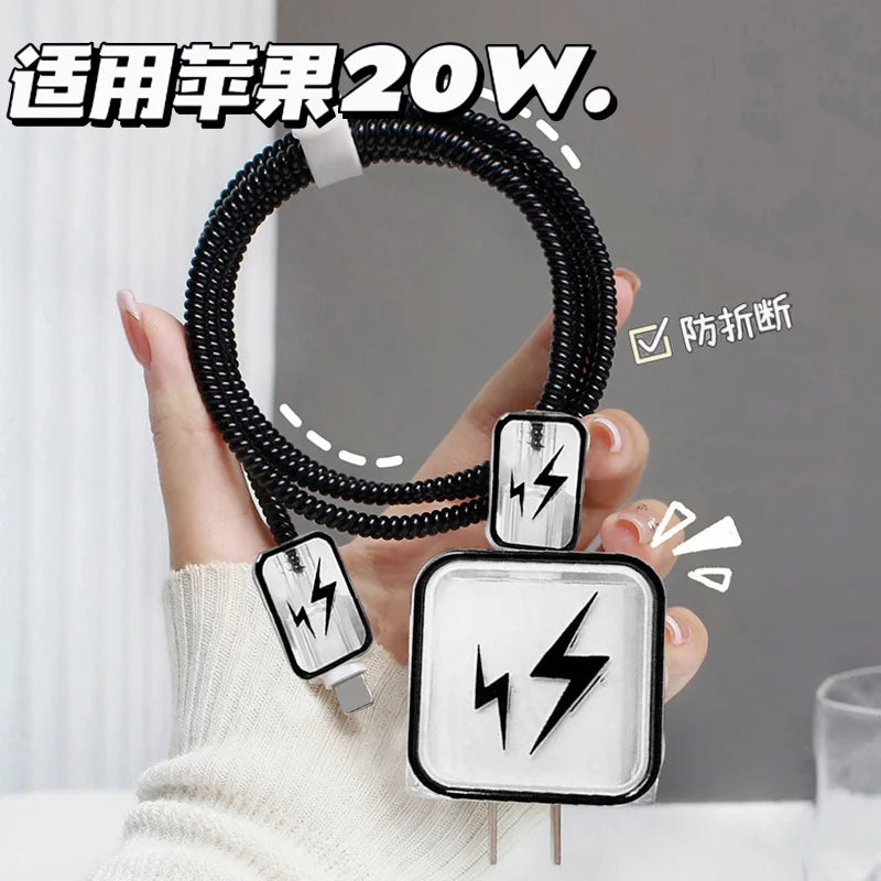 Charger Protector Case for IPhone 15 14 13 12 Pro Max 18/20W Charger Case Shell USB Cable Cover Charging Data Cord Winder Wrap