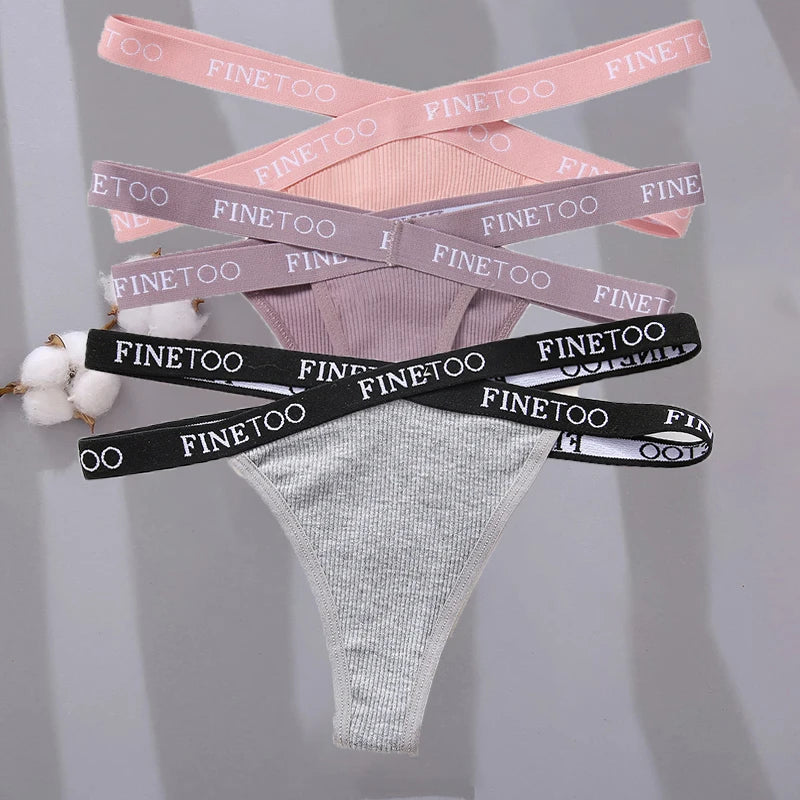 3PCS/Set Cross Strap G-String Cotton Panties Women Sexy High Waist Women's Panties FINETOO Letter Waisted Panty Lingerie M-XL